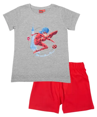 Immagine prodotto di United Labels Miraculous pigiama per bambina - Set pigiama bambino Coccinella top manica corta con pantaloni grigio/rosso 122/128