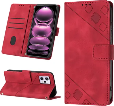 Produktbild von Hülle für Xiaomi Redmi Note 12 Pro Prägung Flip Leder Brieftasche Schutzhülle mit Ständer Rot