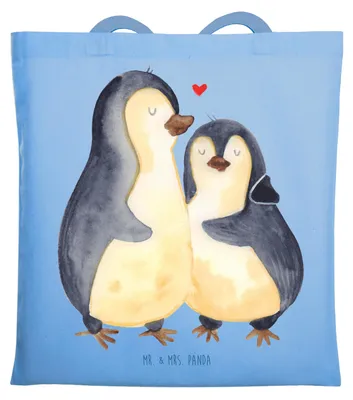 Produktbild von Mr. & Mrs. Panda Einkaufstasche Pinguin umarmen - Sky Blue - Geschenk, Umarmung Verliebt, Einkaufstüte, Jutebeutel, Liebe, Tasche, Tote Bag, Verknallt, Hochzeitstag