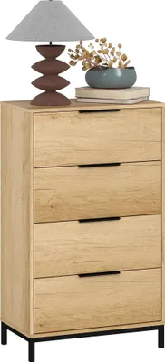 Obrázek produktu pro Komoda - Vysoká a úzká - 4 zásuvky - Kovové úchyty - Dřevo - 62 × 35 × 105 cm - Přírodní barva