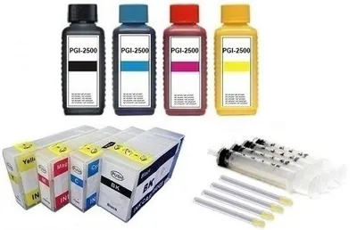 Produktbild von Wiederbefüllbare Patronen PGI-2500 XL + 4 x 100 ml Nachfülltinte für Canon Maxify iB4050, iB4150, MB5050, MB5150, MB5155, MB5350, MB5450, MB5455