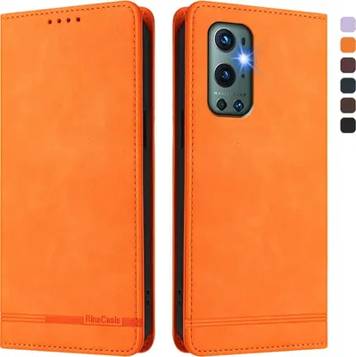 Produktbild von Hülle für OnePlus 9 Pro, Retro Kunstleder Ständer Klapphülle mit Kartenfächer und Magnetische Orange