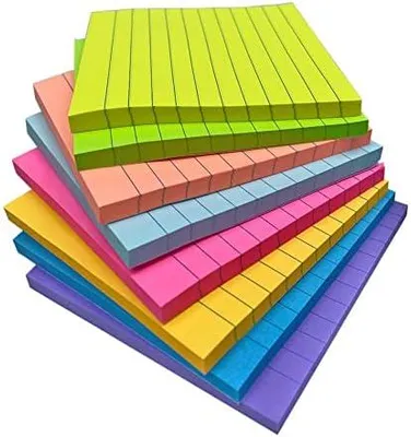 Produktbild von 10,2 x 10,2 cm linierte Haftnotizen für Post, 8 helle Farben, selbstklebende Notizen, 50 Blatt pro Block, 8 Blöcke, insgesamt 400 Blatt