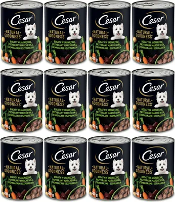 Produktbild von Cesar Natural Goodness - Nassfutter für ausgewachsene Hunde mit Lammgeschmack, Karotten, Kartoffeln und Spinat 12 x 400g