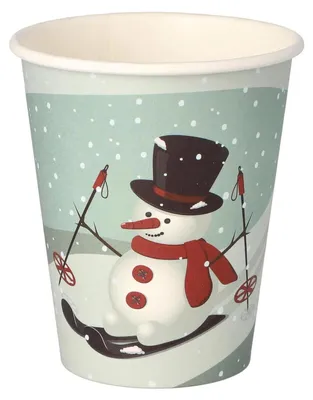 Produktbild von 50x Heißgetränkebecher Pappbecher Wintermotiv "Schneemann auf Ski" 200ml
