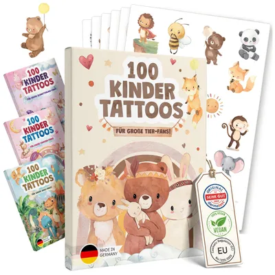 Tiere Kindertattoos Set mit 100 Tattoos in Verpackung, dermatologisch getestet, hautfreundlich
