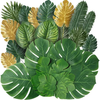 30 Kunst-Monstera- und Palmblätter, tropische Dekoration, 10–29,2 cm