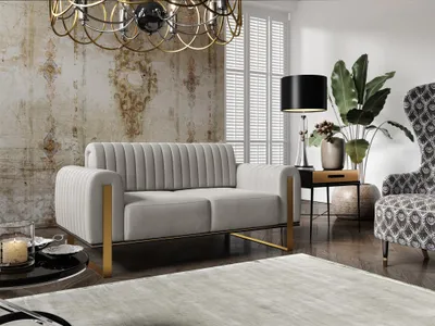 Produktbild von Sofaset Designersofas VALERIE 3-2 in Stoff Stoff Elisa Velvet Hellgrau