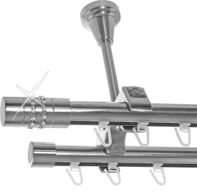 Produktbild von Innenlauf Edelstahl Look Gardinenschiene Gardinenstange 20mm Deckenträger 2-läufig Kristall D61 E80E30 II