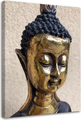 Produktbild von Leinwandbild goldener buddha-kopf 80x120 cm Feeby gold wandbild bereit zum aufhängen