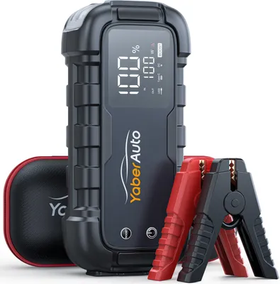 Produktbild von YaberAuto Starthilfe Powerbank, 6000A Spitzenstrom, 65W Schnellladung, Starter Powerbank Auto Starthilfe mit 3,3" LCD Bildschirm, Starthilfegerät