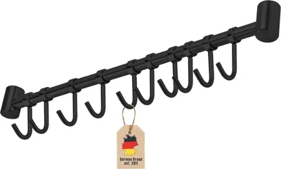 Produktbild von Intirilife Edelstahl Hängeleiste mit 10 Haken in Schwarz - Hakenleiste Küchenstange Wandhalterung