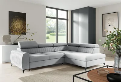 Produktbild von Ecksofa Schlafsofa Sofa TORONTO Stoff Element Hellgrau Ottomane Rechts