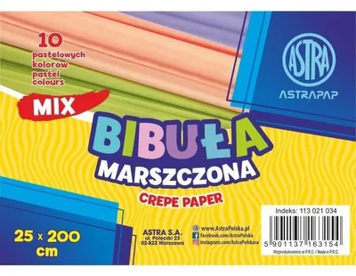 Zdjęcie produktu dla Astra Bibuła marszczona 25 x 200 cm mix 10 kolorów pastelowych