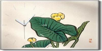 Produktbild von Wohnzimmer-Bild Leinwand Uhr 60x30 Malerei Asiatische Blumen Blätter Kunst - weiße Hände