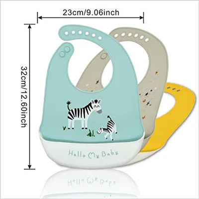 Wasserdichte Silikon-Lätzchen für Babys - Set von 3 - Einfach zu reinigen mit Auffangtasche