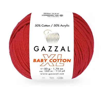 Obrázek produktu pro Gazzal Bavlna XL 3443: Příze na pletení a háčkování, bavlna, akryl, 50 g, 105 m, červená barva
