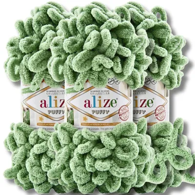 Zdjęcie produktu dla Alize Puffy Wolle, 3 motki po 100g, kolor jednolitego odcienia zieleni (299). Nadaje się do szydełkowania i robienia na drutach