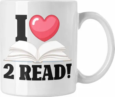 Produktbild von Trendation - Bücherwurm Lustige Tasse für Leseratten - "I Love 2 Read" Bücher-Tasse Geschenkidee (Weiß)