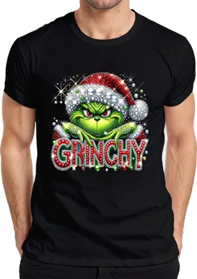 Produktbild von Grinchy Weihnachten Glitzer Strass Santa frech lustig Geschenk Herren T-Shirt, Schwarz, 3XL