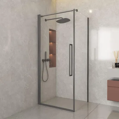 Produktbild von Duschabtrennung mit Schwenktür und festem Seitenteil UTRECHT CUADRA Gun Metal - Glas 8 mm