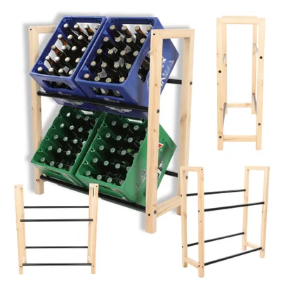 Produktbild von MODO24 Getränkekistenregal 4 Kisten, Kistenregal, Getränkeregal, Kistenständer, Holz Metall, Kellerregal, 94,5x32x81,5 cm, Natur/Schwarz, RSO