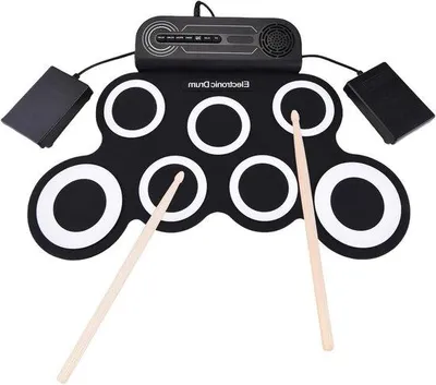 Productafbeelding van Elektronische Drumset - Oefen Drumstel - Muziek Maken - Ingebouwde Luidsprekers - 7 Pads - Zwart Wit
