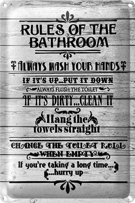 Produktbild von Blechschild Spruch 18x12cm rules of the bathroom wash hands