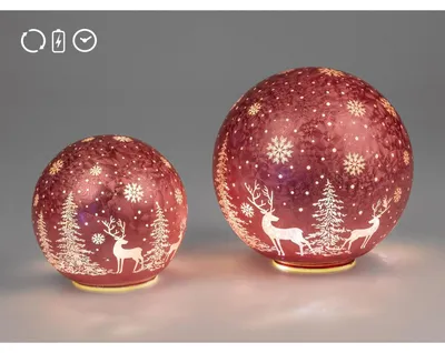 Produktbild von 2er Set LED Kugeln WINTERZEIT WILDBERRY rot Drehend 15 + 20cm mit Timer Formano