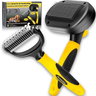 Produktbild von Tierhaarbürste 2-in-1 Unterfellbürste für Hund und Katze, selbstreinigend, Gelb