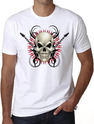 Produktbild von Herren Grafik T-Shirt Totenkopf mit Gitarren – Skull With Guitars – Öko-Verantwortlich Vintage Jahrgang Kurzarm Lustige Druck Geburtstag Geschenk Mann