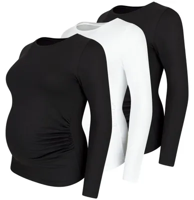 Immagine prodotto di Maglietta premaman manica lunga set da 3 tinta unita – abbigliamento premaman, 95% cotone, nero, taglia XL
