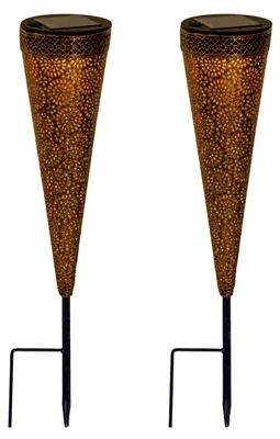Produktbild von 2er-Set LED Solarleuchte "PAULA" H: 40cm, Lampe für den Außenbereich im Romantik-Style, aus Metall und Kunststoff in braun, 40 cm hoch, Ø 8,5 cm, LED Platine – mit Schiebeschalter – Dämmerungssensor