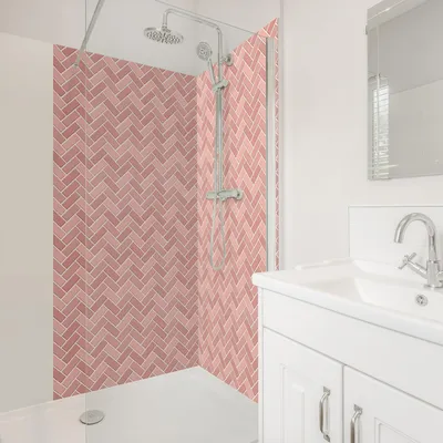 Produktbild von Duschrückwand mit Motiv selbstklebend - 0.35 mm Wandpaneel wasserfest Design rosa Fliesenoptik Unifarben Badrückwand fugenlos  Smart matt 80x210 cm