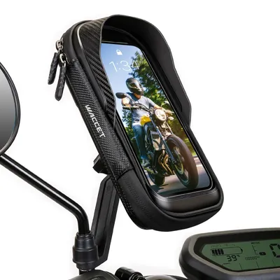 Zdjęcie produktu dla Uchwyt na telefon motocyklowy - Obrotowy o 360 stopni - Wodoodporny - Czarny - Do telefonów do 7,2 cala