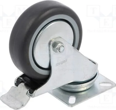 Imagen del producto de 1 x Rueda giratoria para transportador con freno. Ancho: 25 mm, Diámetro: 75 mm, Altura: 100 mm. Capacidad de carga: 60 kg. Modelo: BDPE 0751 1001 R