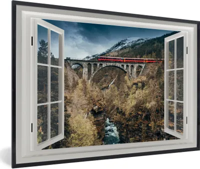 Produktbild von MuchoWow® MuchoWow® Gerahmtes Poster Aussicht - Berge - Brücke 90x60 cm - Poster mit zchwarzem Bilderrahmen - Fotorahmen - Foto-Plakat