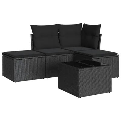 Produktbild von Modulares Gartenmöbel-Set, 5-teilig, mit Kissen, Poly Rattan Schwarz, Hartglas-Tisch, UV-beständig, abnehmbare Bezüge