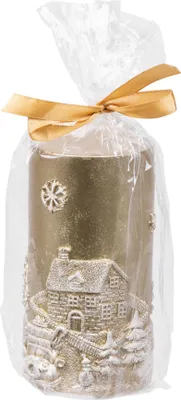 Zdjęcie produktu dla Świeca świąteczna MagicHome, 7x12,5 cm, złota, z krajobrazem 3D
