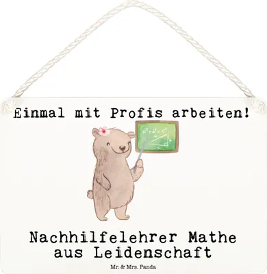 Produktbild von Mr. & Mrs. Panda Schild Nachhilfelehrer Mathe Leidenschaft DIN A6 - Weiß - Geschenk, Türschild, Nachhilfe, Dekoschild, Wandbild Holz, Lustig, Mathematik, Witzig, Spruch