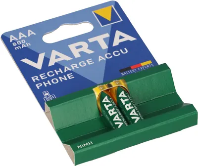 A package of Varta AAA rechargeable batteries.