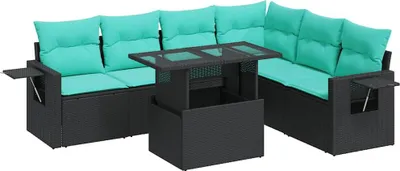 Immagine prodotto di vidaXL Set di divani da giardino 7 pezzi con cuscini in polirattan nero acacia