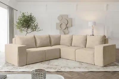 Produktbild von Ecksofa Designersofa ESTELLE in Stoff Abriamo Beige Seite Universal