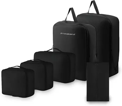 Productafbeelding van Packing Cubes Set van 6, Zwart, Reiszakken voor Handbagage, Compacte Bagage Organizers met Compressie Ritsen