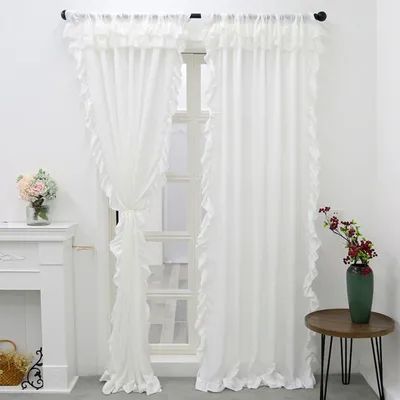 Produktbild von 2 St Weiß Vorhänge Durchscheinenden mit Rüschen, Boho Gardine, Rüschengardine, 140x260cm