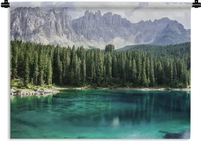 Produktbild von MuchoWow® Wandteppich Wandbehang Berge - Bäume - Wasser 120x90 cm Tapisserie Dekoration Wandtuch - Wohnen - Aufhänger für die Wand