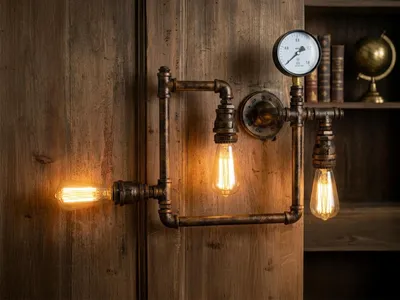 Produktbild von LED Innen Wandleuchte Industrial Wasserrohr Lampe 3-flammig ,Rost, Treppenhaus