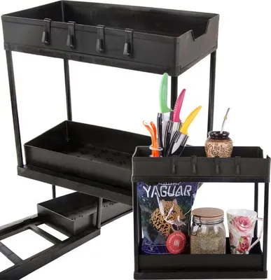 Obrázok produktu pre Verk 27353 Výsuvný kuchynský organizér s háčikmi čierny
