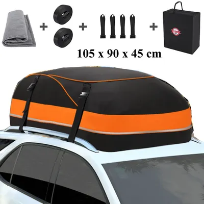 Produktbild von 425 L Auto Dachbox Faltbare Wasserdicht Dachtasche Gepäckbox Tasche Aufbewahrungsbox mit a Antirutschmatte, 1000D wasserdichtes Oxford-Gewebe, schwarz