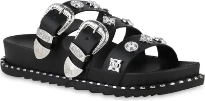 Produktbild von VAN HILL Damen Pantoletten Sandalen Zierperlen Schnallen Nieten Schuhe 841050, Farbe: Schwarz, Größe: 37